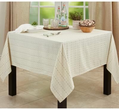 Saro Lifestyle Cotton Blend Tablecloth with Stitched Line Design