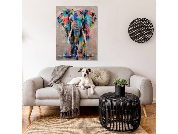 Acrylglasbild QUEENCE Urban Art Bunter Elefant , bunt (farbe bild(er): beige,gelb,blau,schwarz,grau,orange,rot), B:40cm H:60cm, Acrylglas, Bilder, Acrylglasbild, Wandbild Wohnzimmerdeko buntes Tiermotiv Abstrakte Kunst