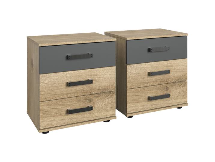 Nachttisch Jasmin Eiche, Graphit Holzwerkstoff B 104 H 58 cm - Nachttisch
