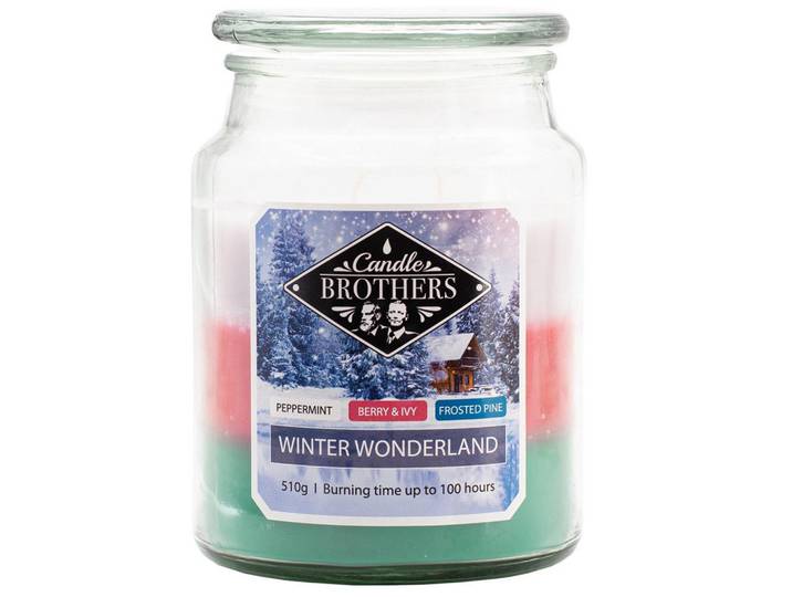 Duftkerze Mehrfarbig Winter Wonderland Glas 100 h, Mehrfarbig, Naturmaterialien, Glas, Textil, 14.5 cm, Dekoration, Kerzen & Kerzenhalter, Duftkerzen