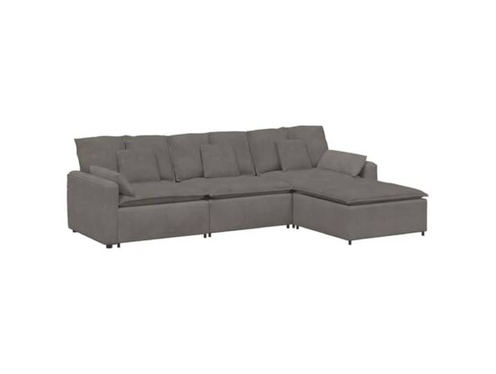 Makastle Modulares Sofa mit Fußhocker Hellgrau Cordstoff