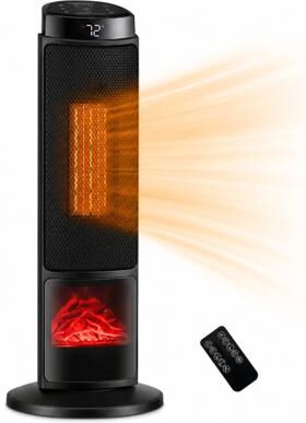 Costway 24 inch 1500W PTC Ceramic Tower Space Heater with 7-Color Flame-Black