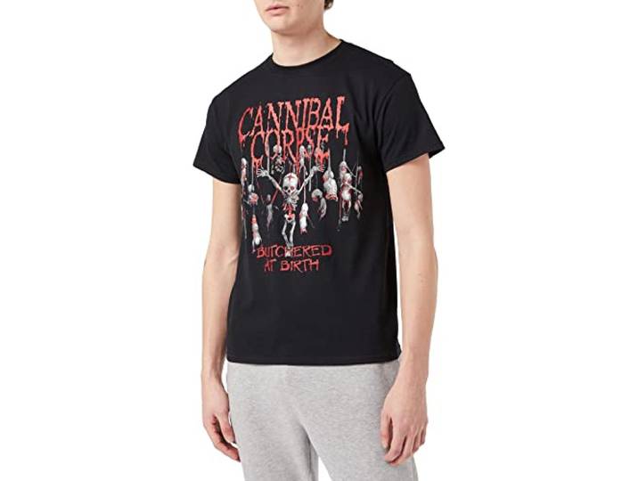 Plastic hoofd mannen Cannibal Corpse slachtte bij geboorte 2015 Gestreepte kraag korte mouw T-Shirt