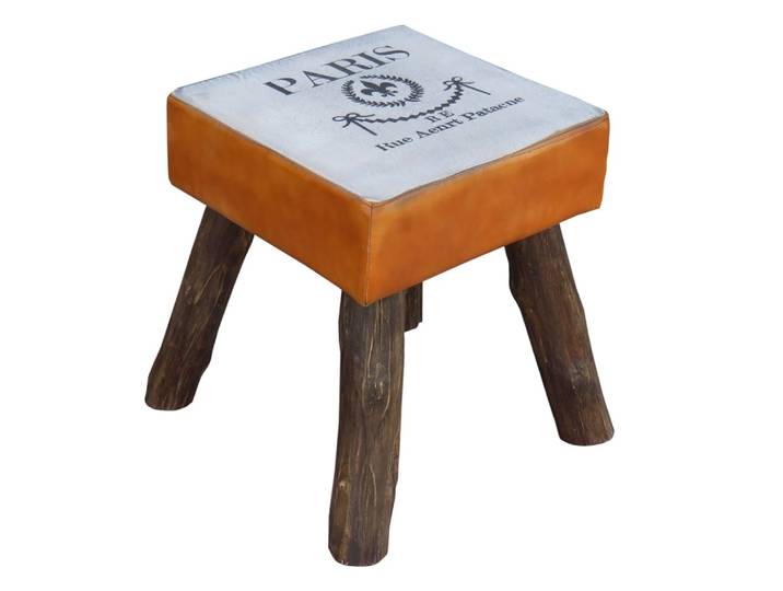 Tabouret rembourré fabriqué à la main Brun