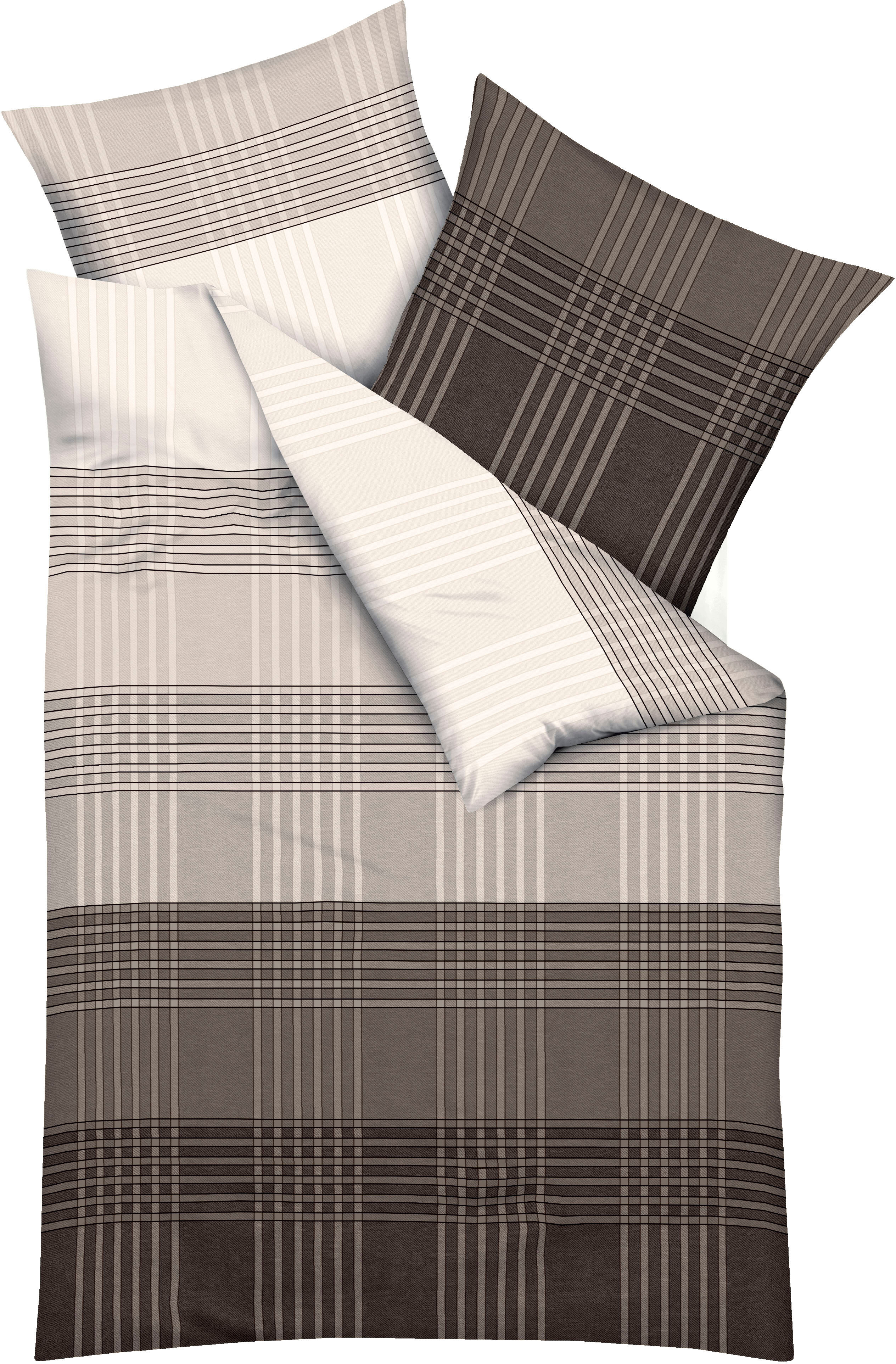 Bettwäsche KAEPPEL "Zones", braun (kaffee), B/L: 155cm x 220cm, Feinbiber, B/L: 80cm x 80cm, 2 Stk., Feinbiber, Obermaterial: 100% Baumwolle, Bettwäsche, Bettwäsche kaffee B/L: 155cm x 220cm, Feinbiber, B/L: 80cm x 80cm, 2 Stk.