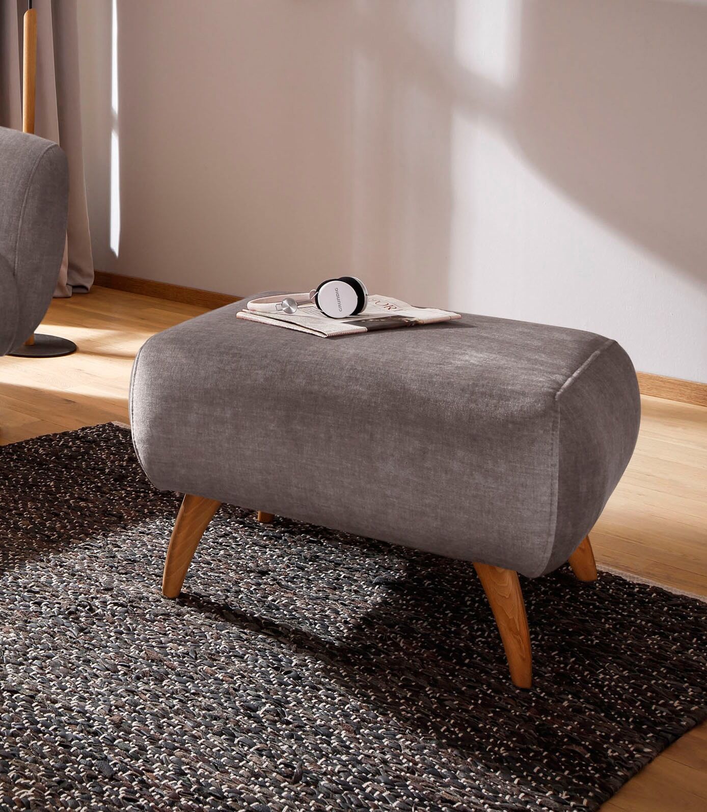 Hocker HOME AFFAIRE "Baggio", braun (cappucino), B:63cm H:45cm T:63cm, Hocker, Hocker, mit Holzfüßen