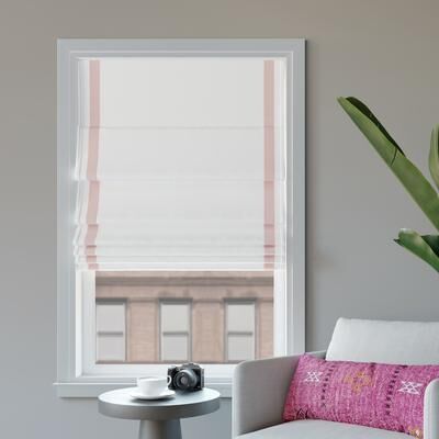 Sun Zero Hailey Pink Ribbon Border Total Blackout Cordless Roman Shade