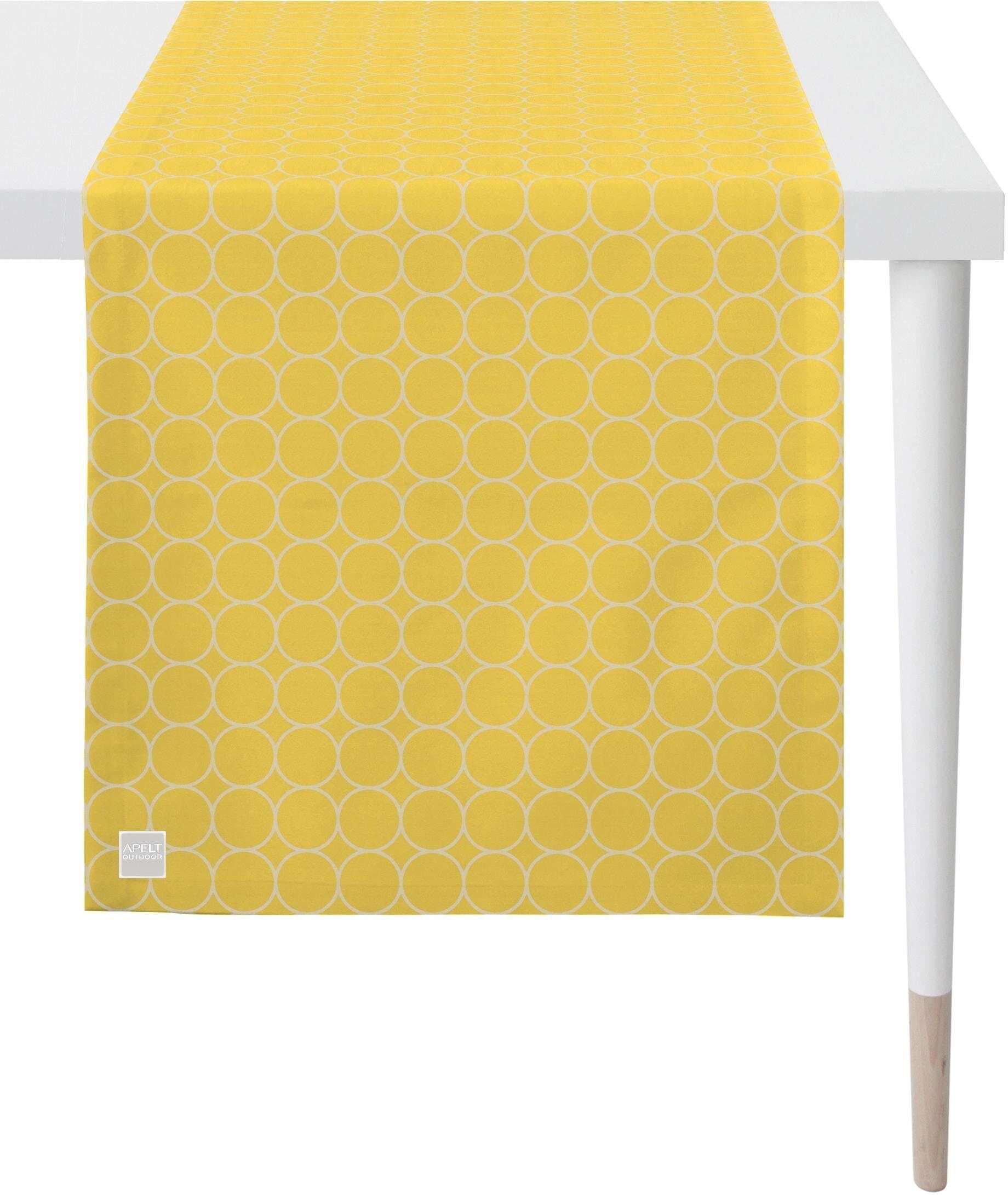 Tischläufer APELT "3973 Outdoor, Sommerdeko, Sommer", gelb (gelb, weiß), B:46cm L:135cm, Polyester, Tischdecken, Tischläufer, Jacquardgewebe