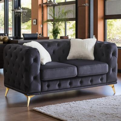 Velvet Chesterfield Sofa with Tufted Detailing and Metal Legs