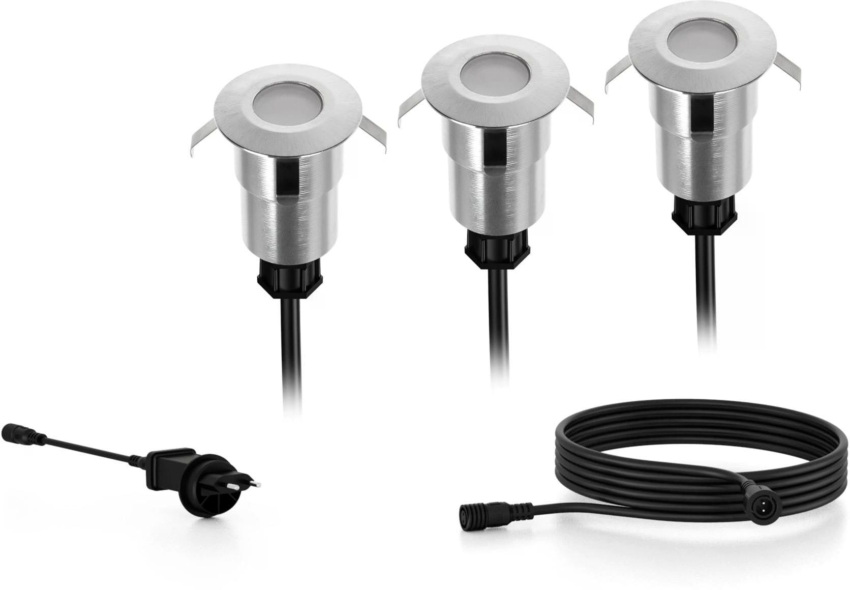 Gartenleuchte PHILIPS "Outdoor Spore CH 3x1W, 2700K, Edelstahl", schwarz-weiss (schwarz, weiß), B:4cm H:6,4cm L:4cm, Leuchten, Gartenleuchte schwarz, weiß H: 6,4cm