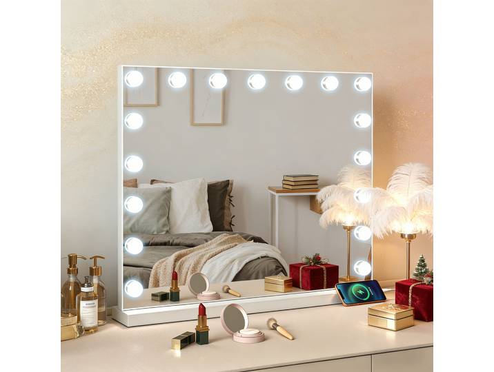 Miroir de maquillage Hollywood Teousev avec 14/17 ampoules LED, 3 couleurs réglables, commande tactile et port de charge USB