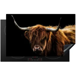 HERDABDECKPLATTE Schottischer Highlander - Hörner - Schwarz - Tiere - Natur - Wild - Kuh Glaskeramikkochfeldabdeckung 85x52 cm