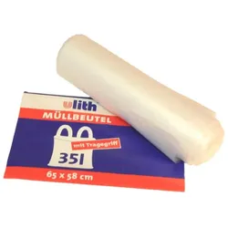 WBV Müllbeutel mit Tragegriff 35 Liter, 8 my, HDPE, weiß (1 Rolle = 25 Stück)