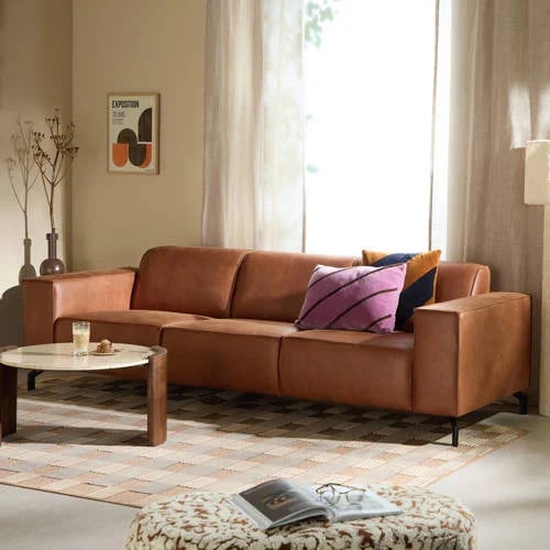 NOUS Living leren 3-zitsbank Brent - cognac