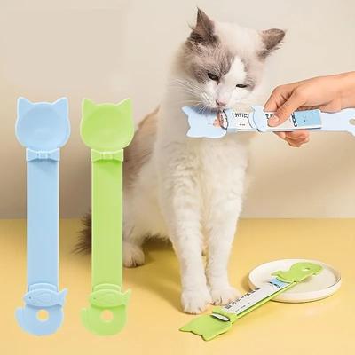 Inspired Finds Mess Free Cat Treat Spoon Feeder For Lickable Wet Food   Long Handle Squeeze Dispensing Spoon white