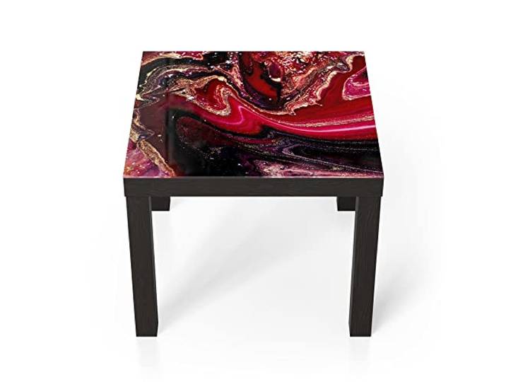 DEQORI Glastisch schwarz klein 55x55 cm Motiv Marmor-Lavafluss ausgefallener Beistelltisch aus Glas Hochglanz Couchtisch fürs Wohnzimmer moderner Couch Tisch mit Design