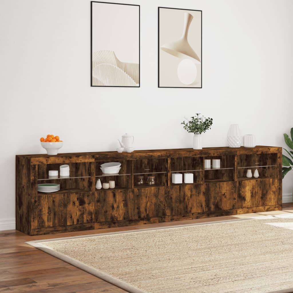 Metro Basilotto 283cm Sideboard Smoked Oak 67cm H X 283cm W X 37cm D