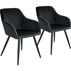 tectake Esszimmerstuhl Marilyn Samtoptik, schwarze Stuhlbeine - 2er Set schwarz