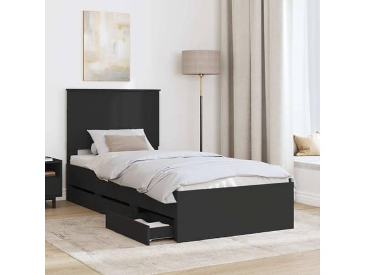KTHLBRH Bett mit Stauraum, Schwarz, 100 x 200 cm, aus technischem Holz Mit versteckten Schubladen, festen Latten, quadratischen Beinen, modernes Design, einfache Montage