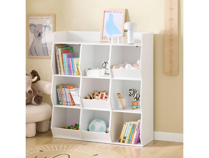 SoBuy KMB120-W Bibliothèque pour enfants Montessori 9 compartiments ouverts, rangement pour jouets Blanc 95x105x34cm