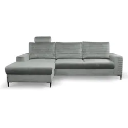 ECKSOFA GRIFO L-S Hellgrau Velours-Stoff mit Schlaffunktion
