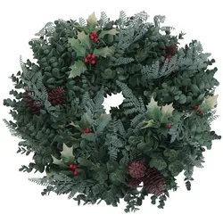 Mendler Künstlicher Kranz HWC-O98, Türkranz Tischkranz, Deko künstlich Ø 45cm ~ grün mit roten Beeren