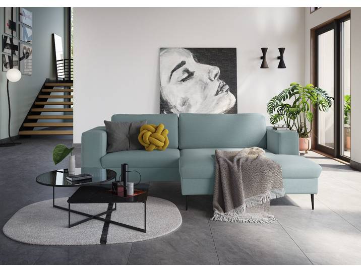 Ecksofa, Strukturstoff, Mint, 244×173 cm, Extravaganter L-Form, Modern, Domo-collection