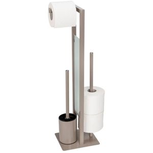 Wenko WC-Garnitur Rivalta, mit Ersatzrollenhalter, Metall & Glas taupe