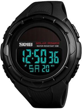Everyday Crate SKMEI 1405 Solar Powered Digital Watch 50M Waterproof Sports Watch For Men With EL Backlight Alarm Stopwatch black