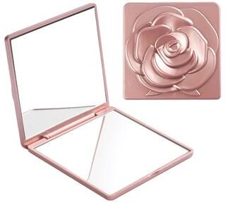 Fusion Finds Compact Makeup Mirror With 3X Magnifying Mirror Folding Pocket Travel Mirror With Rose Design & Storage Bag rose Pink