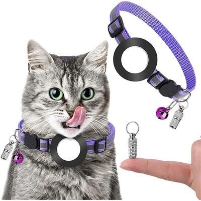 Everyday Crate AirTag Pet Collar With Reflective Safety Buckle & Bell For Cats And Small Dogs purple