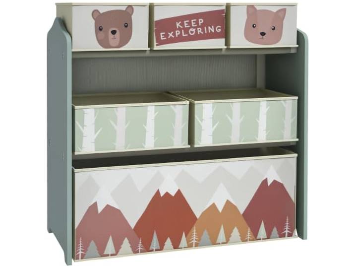 ZONEKIZ Kinderregal mit 6 herausnehmbaren Aufbewahrungsboxen, Grün Spielzeugregal Bücherregal, Kinderzimmerregal für Kinderzimmer, Kindergarten, Spielzimmer, 63x30x66 cm
