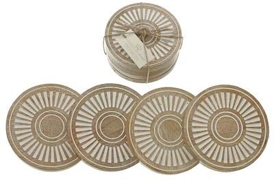 IH Casa Decor Mango Wood 4 PC Etched Coasters White