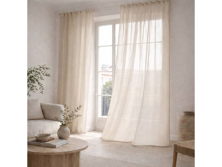 Voilage à passants (x2) voile de coton bio 140x260 grège