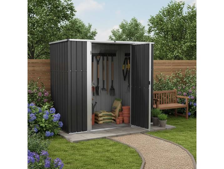 Abri à outils de jardin anthracite 161x89x161 cm en acier galvanisé, rangement sécurisé pour outils et équipements de jardin