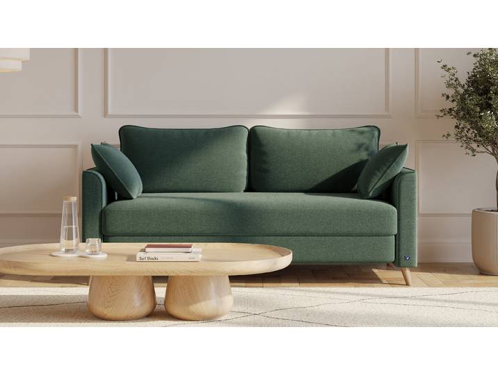 BRUNO Schlafsofa 160cm in Grün Flow stabiles Massivholz & Boxspringkomfort