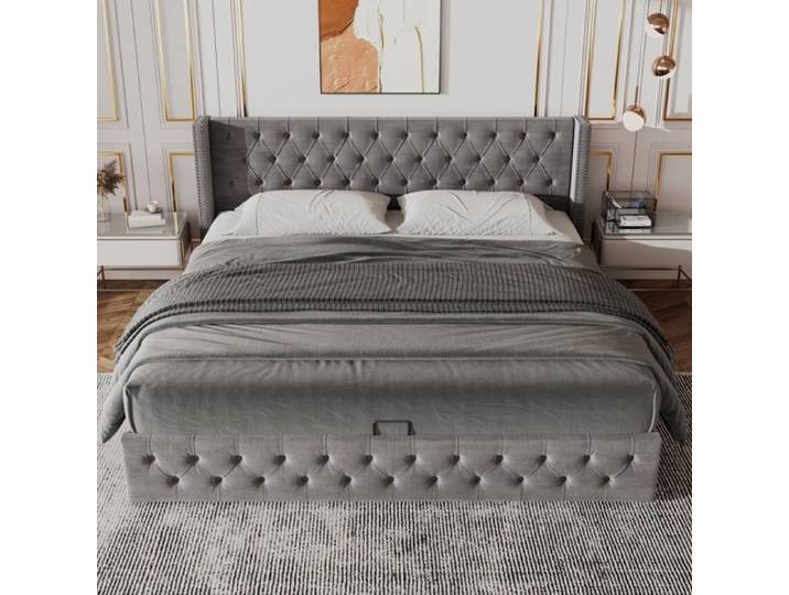 Lit Double 140x190 Oreiller Capitonné à Rivets Flanelle Fond Imperméable Noir Gris - Sans Matelas