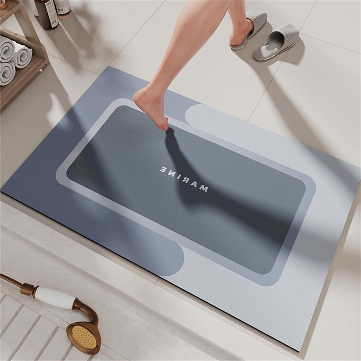 Blauwe absorberende en sneldrogende badmat met antislip voor badkamer en keuken, 45 x 70 cm