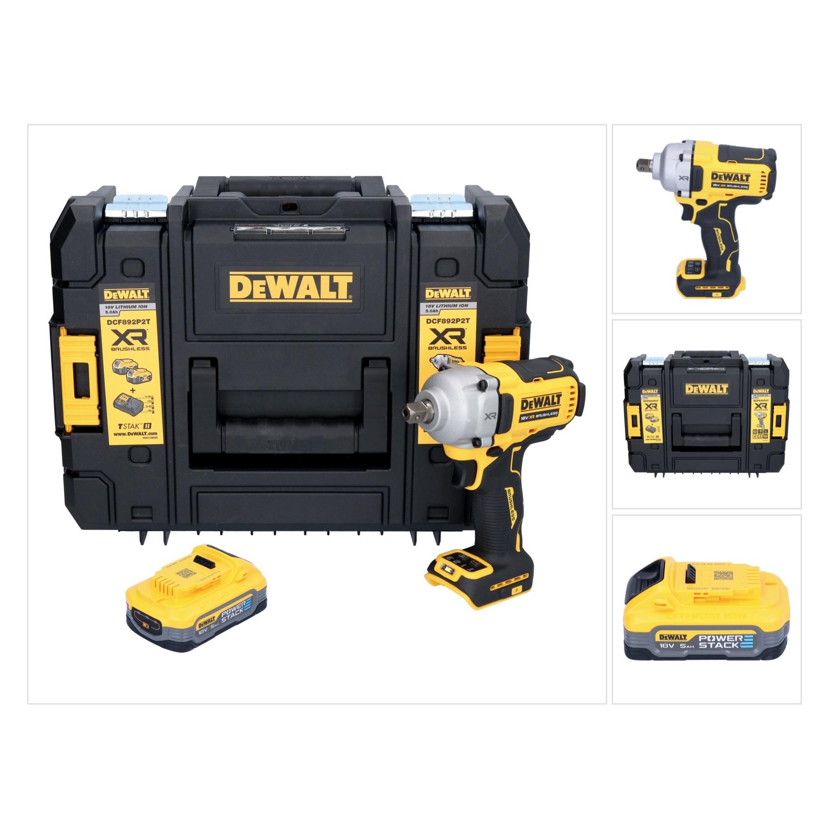 DeWalt DCF 892 NT Akku Schlagschrauber 18 V 813 Nm 1/2" Brushless + 1x Powerstack Akku 5,0 Ah + (Schlagschrauber) (DCF892NT)