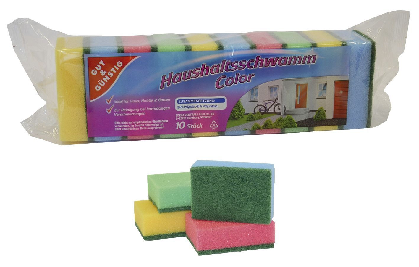 Gut & Günstig Schuursponsjes, 10 stuks, verschillende kleuren