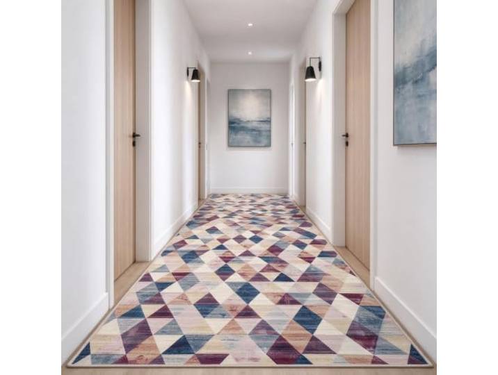 Bunter Flurläufer-Teppich,waschbar,weich,dünn,Kinderteppich,Lila,Blau,Creme Weich,rutschfest,kinder-/haustierfreundlich,modern,Kinderzimmer,Schlafzimmer,Küche,Waschküche,Wohnzimmer(120×600cm)