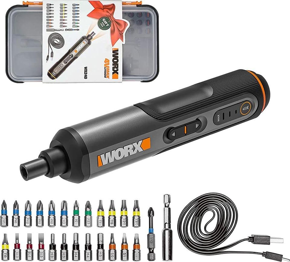 Worx Accuboormachine set 4V model WX240 met 3 versnellingen en USB-C oplaadkabel