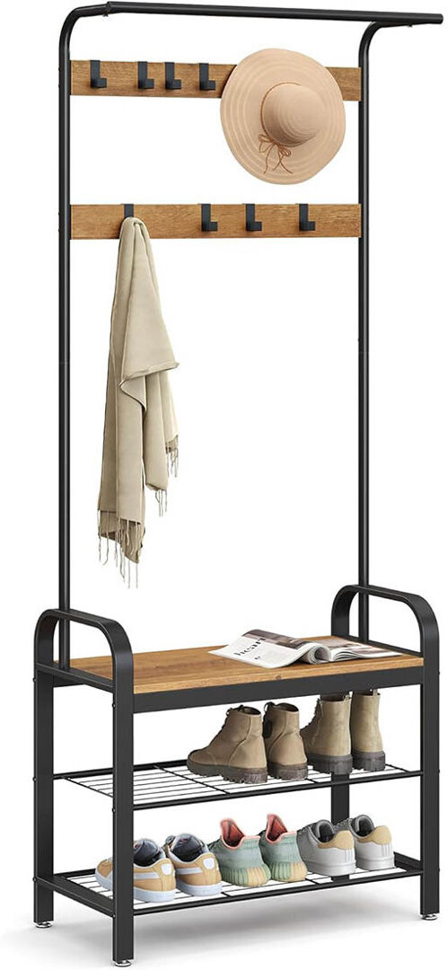 Rio Freestanding 9 - Hook Rustic Walnut/Black 183cm H X 72cm W X 33.7cm D