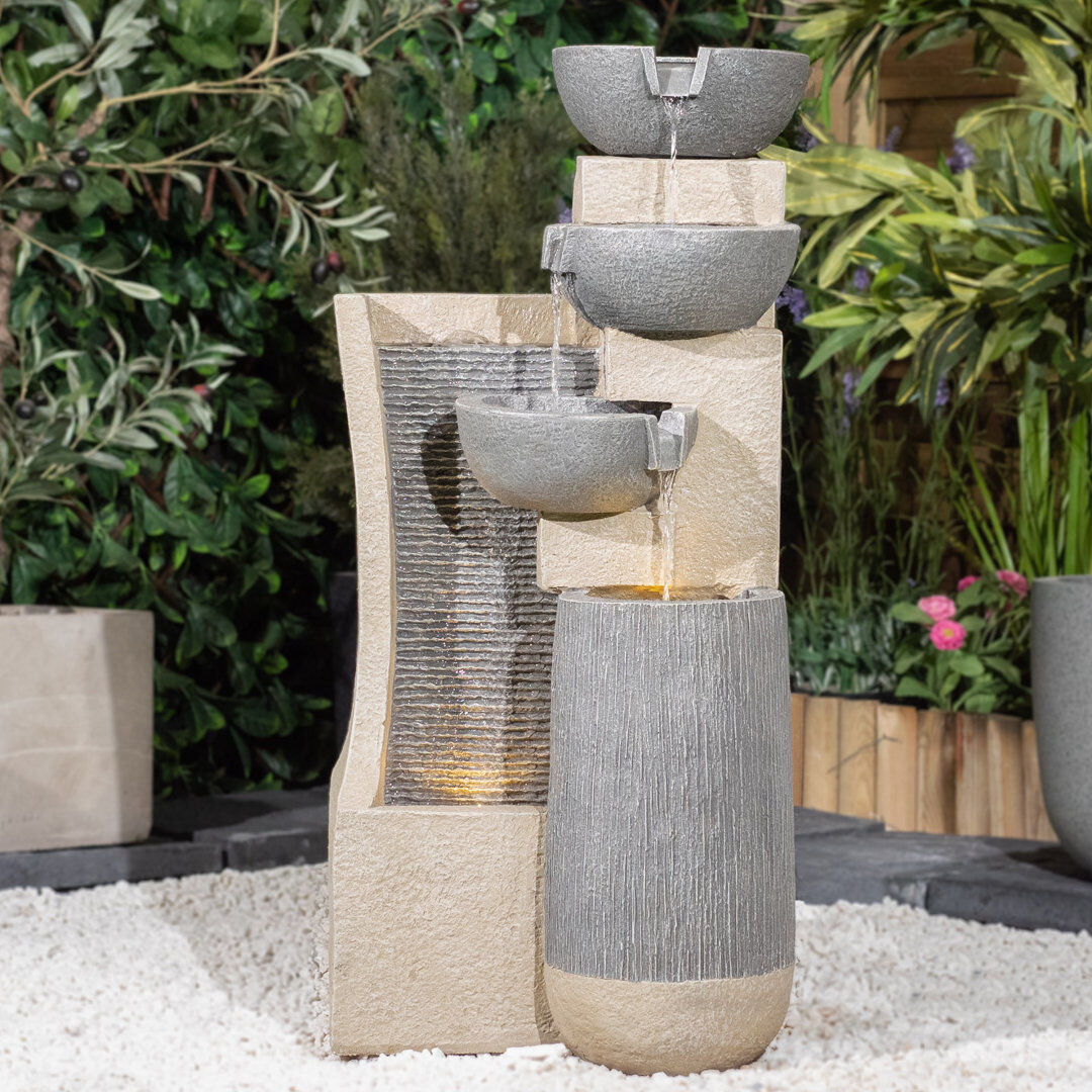 Ivy Bronx Outdoor Cascade Fountain with Lights 75cm H X 36cm W X 33cm D