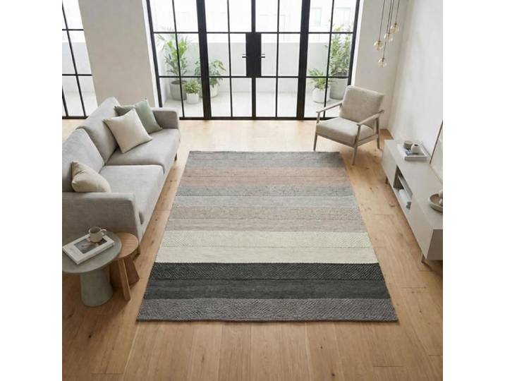 Tapis kilim 160x230 rectangle fait à la main en laine beige et bleu
