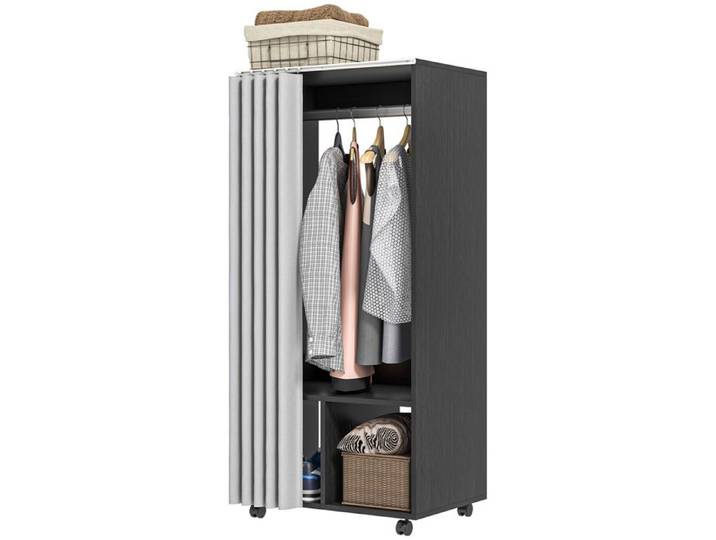 Armoire penderie mobile – Avec rideau anti-poussière et roulettes – pour chambre dressing – 60x40x128 cm noir