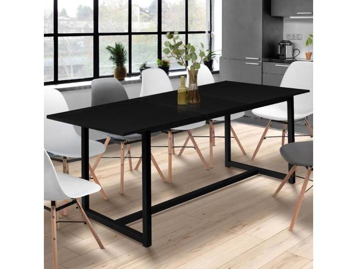 Table à manger rectangle extensible - IDMARKET - DELSON - Noir - 6-10 personnes - 160-200 cm