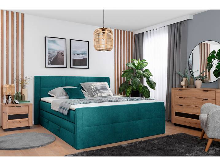 Boxspringbett Bekkour 180 x 200cm Webstoff Prisca Blau