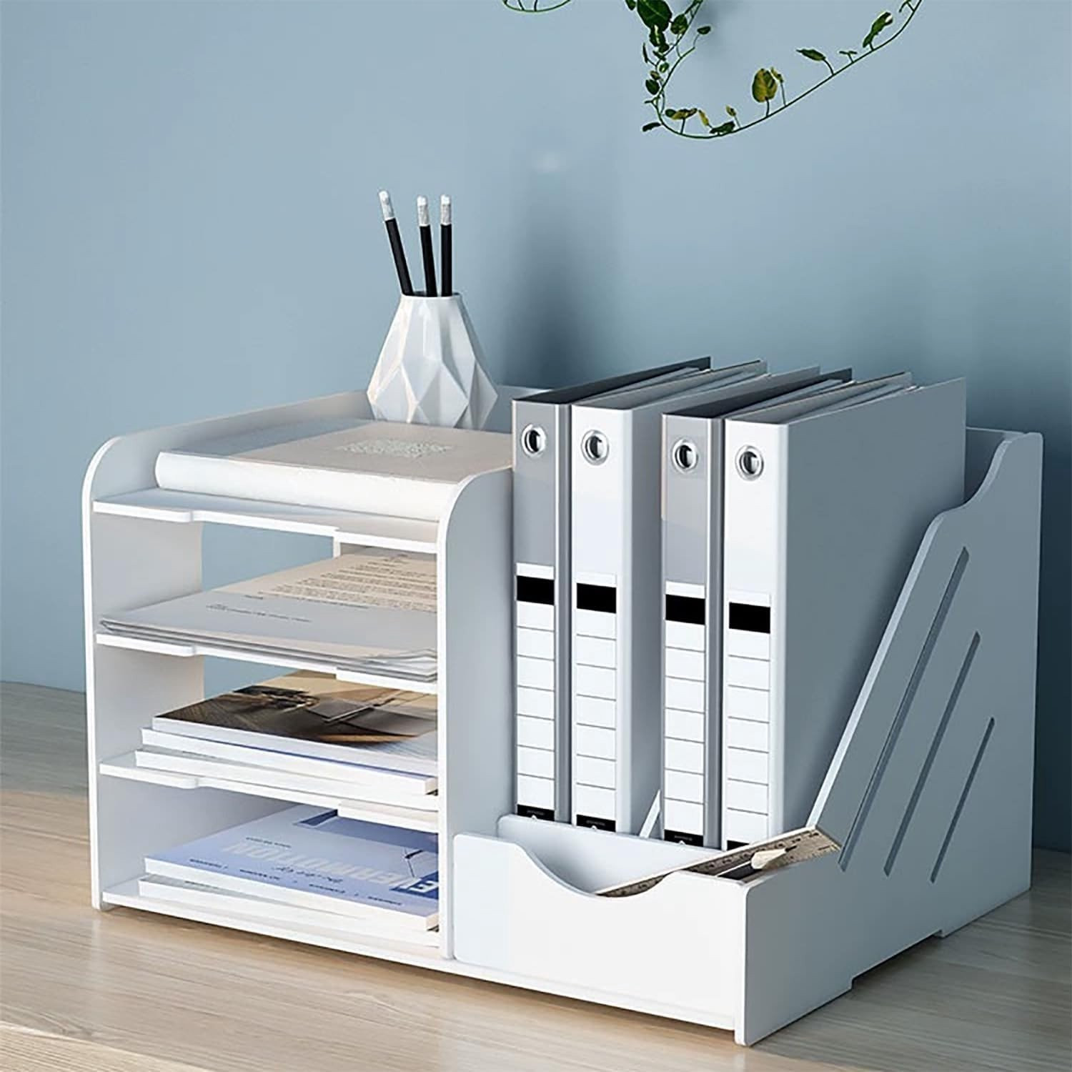 Ruimtebesparende Desk Organiser met Opbergcompartimenten voor A4 Documenten en Kantoorbenodigdheden