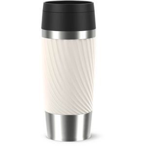Emsa Thermobecher Travel Mug Classic Twist N2025400, cremeweiß, hält 4 h warm und 8 h kalt, Edelstahl doppelwandig, 360 ml